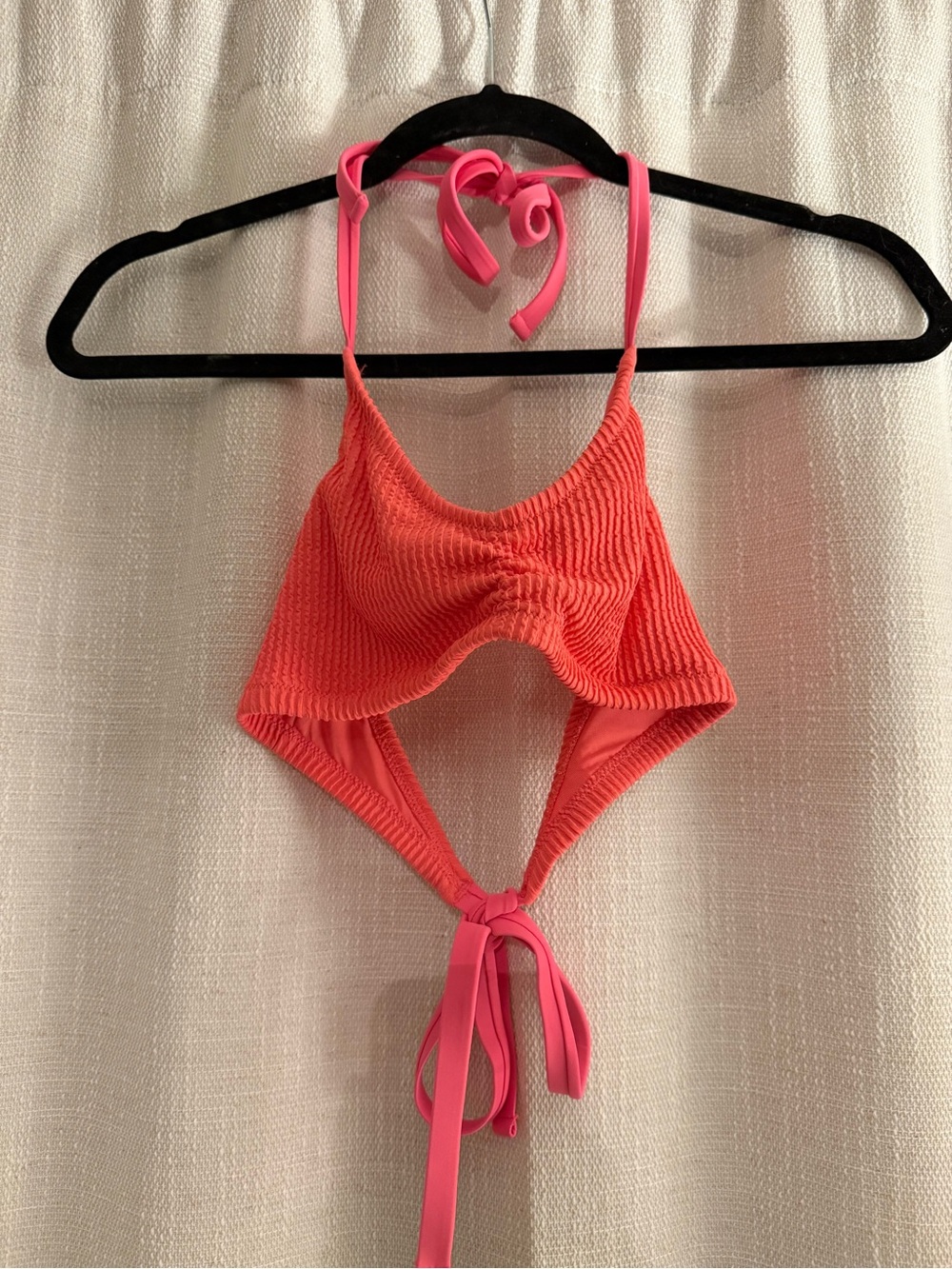 Aerie Crinkle Halter Voop Bikini Top coral pink